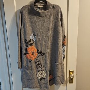 IVKO Gray And Floral Wool Cardigan. Size L.